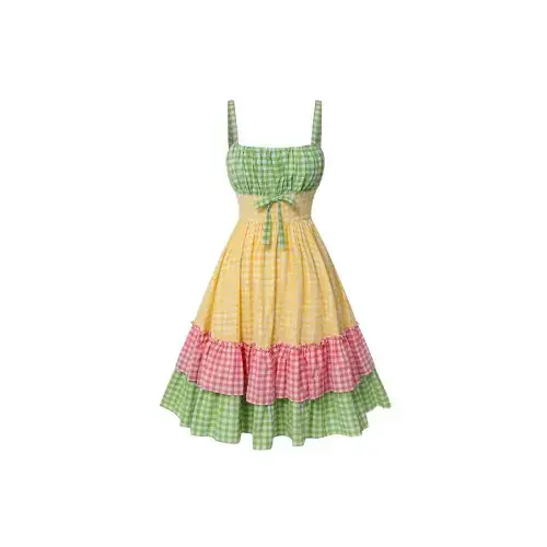 Straps Plaid Patchwork Dress